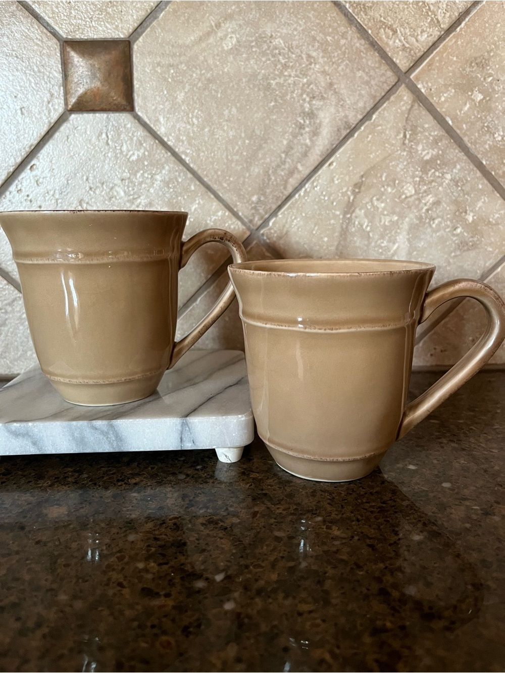 Pottery Barn Handcrafted Stoneware Coffee Mugs in Mushroom/Taupe – Set of 2